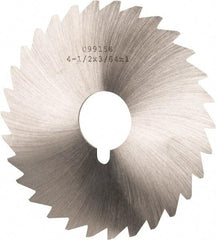 Made in USA - 4-1/2" Diam x 3/64" Blade Thickness x 1" Arbor Hole Diam, 36 Tooth Slitting and Slotting Saw - Arbor Connection, Right Hand, Uncoated, High Speed Steel, Concave Ground, Contains Keyway - Apex Tool & Supply