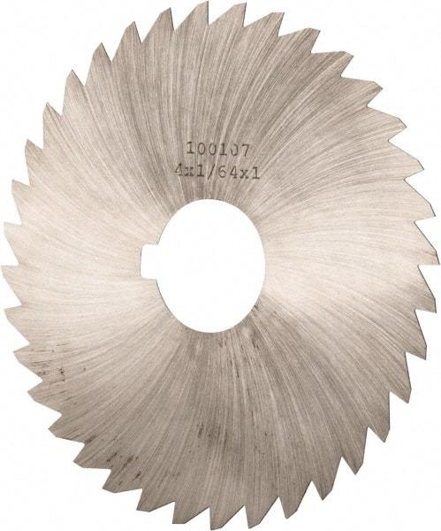 Made in USA - 4" Diam x 1/64" Blade Thickness x 1" Arbor Hole Diam, 36 Tooth Slitting and Slotting Saw - Arbor Connection, Right Hand, Uncoated, High Speed Steel, Concave Ground, Contains Keyway - Apex Tool & Supply