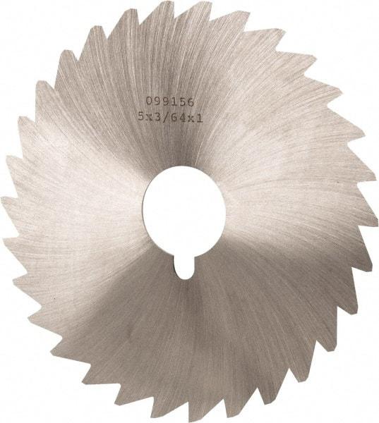 Made in USA - 5" Diam x 3/64" Blade Thickness x 1" Arbor Hole Diam, 40 Tooth Slitting and Slotting Saw - Arbor Connection, Right Hand, Uncoated, High Speed Steel, Concave Ground, Contains Keyway - Apex Tool & Supply