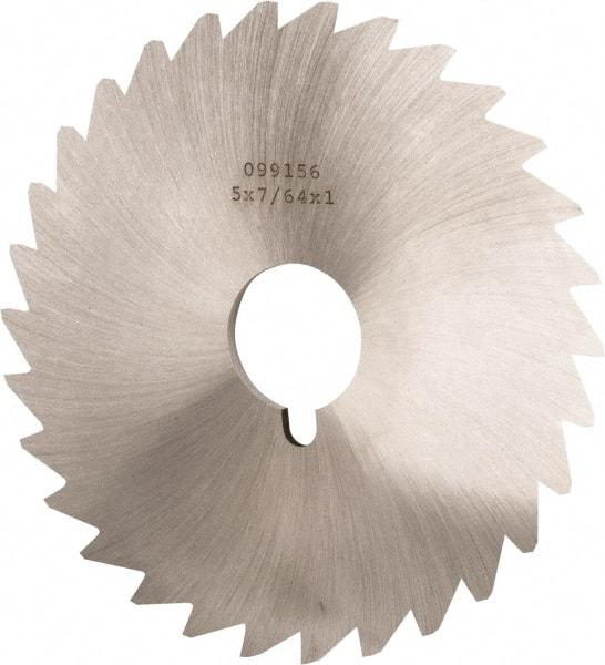 Made in USA - 5" Diam x 7/64" Blade Thickness x 1" Arbor Hole Diam, 40 Tooth Slitting and Slotting Saw - Arbor Connection, Right Hand, Uncoated, High Speed Steel, Concave Ground, Contains Keyway - Apex Tool & Supply
