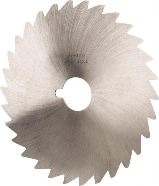 Made in USA - 6" Diam x 3/64" Blade Thickness x 1" Arbor Hole Diam, 50 Tooth Slitting and Slotting Saw - Arbor Connection, Right Hand, Uncoated, High Speed Steel, Concave Ground, Contains Keyway - Apex Tool & Supply