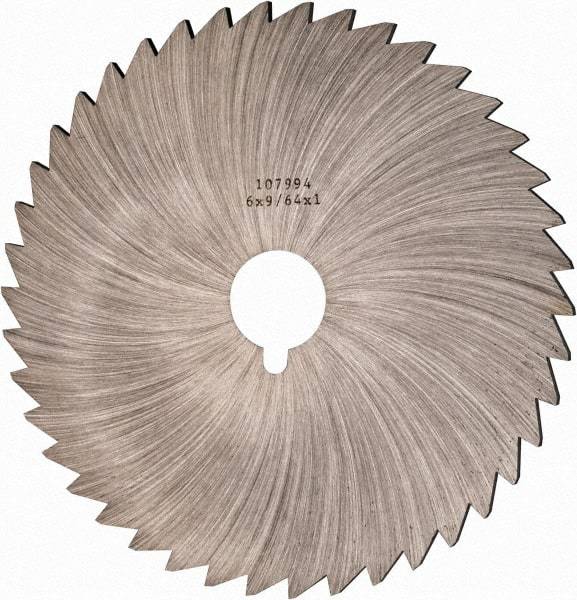 Made in USA - 6" Diam x 9/64" Blade Thickness x 1" Arbor Hole Diam, 44 Tooth Slitting and Slotting Saw - Arbor Connection, Right Hand, Uncoated, High Speed Steel, Concave Ground, Contains Keyway - Apex Tool & Supply