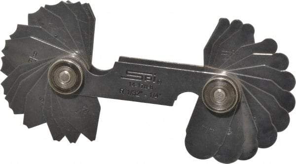 SPI - 30 Piece, 1/32 to 1/4 Inch Radius, Stainless Steel Radius Gage Set - Style B, 1/64 Inch Graduation - Apex Tool & Supply