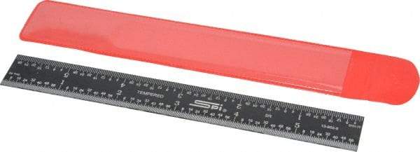SPI - 6" Long, 1/100, 1/64, 1/32, 1/10" Graduation, Rigid Steel Rule - 5R Graduation Style, 3/4" Wide, Black, Black Chrome Finish - Apex Tool & Supply