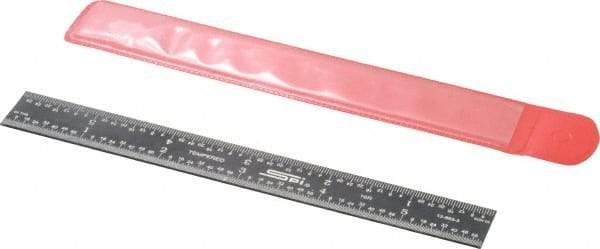 SPI - 6" Long, 1/100, 1/64, 1/50, 1/32" Graduation, Rigid Steel Rule - 16R Graduation Style, 3/4" Wide, Black, Black Chrome Finish - Apex Tool & Supply