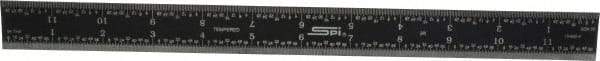SPI - 12" Long, 1/64, 1/50, 1/32, 1/10" Graduation, Rigid Steel Rule - 3R Graduation Style, 1" Wide, Black, Black Chrome Finish - Apex Tool & Supply