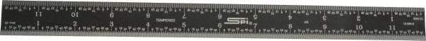 SPI - 12" Long, 1/64, 1/32, 1/16, 1/8" Graduation, Rigid Steel Rule - 4R Graduation Style, 1" Wide, Black, Black Chrome Finish - Apex Tool & Supply