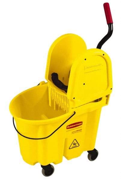 Rubbermaid - 35 Qt Plastic Bucket & Wringer - 20.1" Long x 36-1/2" High x 15.7" Wide, Yellow - Apex Tool & Supply