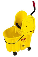 Rubbermaid - 35 Qt Plastic Bucket & Wringer - 20.1" Long x 36-1/2" High x 15.7" Wide, Yellow - Apex Tool & Supply