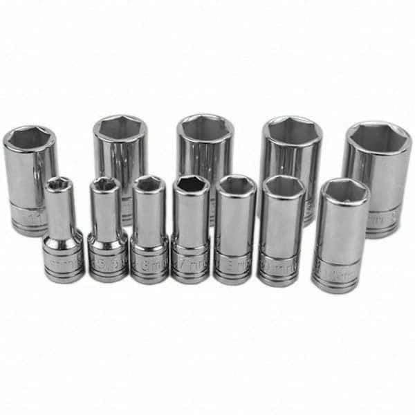 SK - 1/4" Drive Semi-Deep Socket Set - 5 to 15mm, Metric Measurement Standard - Apex Tool & Supply