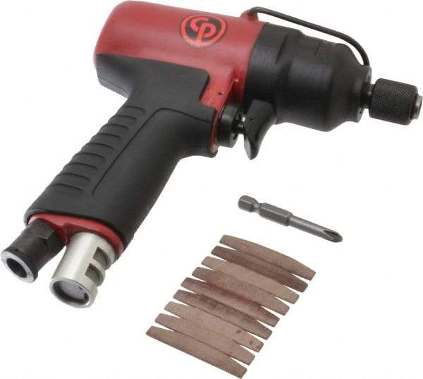 Chicago Pneumatic - 1/4" Bit Holder, 5,600 RPM, Pistol Grip Handle Air Screwdriver - 4.4 to 30 Ft/Lb Torque, 1/4 NPT Inlet, 6.8 CFM - Apex Tool & Supply