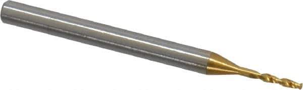 OSG - #57 140° Spiral Flute Vanadium High Speed Steel Screw Machine Drill Bit - TiN Finish, Right Hand Cut, 7mm Flute Length, 39mm OAL, Faceted Point, Straight Shank - Apex Tool & Supply