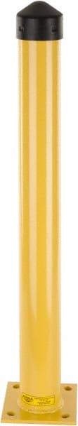 Eagle - 4-1/2" Diam x 42" High, Yellow Steel Bollard - 8" Wide x 8" Long Mounting Plate, 50 Lb - Apex Tool & Supply