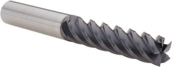 Value Collection - 1/2", 2" LOC, 1/2" Shank Diam, 4" OAL, 5 Flute, Solid Carbide Square End Mill - Single End, TiAlN Finish, Spiral Flute, 45° Helix, Right Hand Cut, Right Hand Flute - Apex Tool & Supply