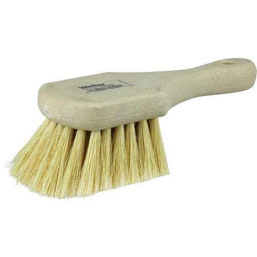 8″ Utility Scrub Brush, White Tampico Fill, Short Handle, Foam Block - Apex Tool & Supply