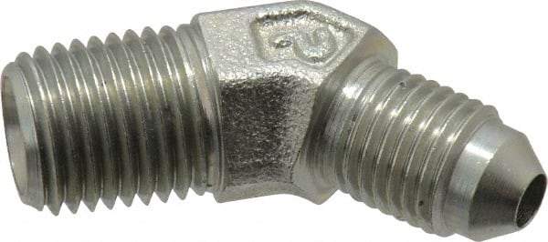 Parker - 1/4" Tube OD, 37° Steel Flared Tube Male 45° Elbow - 1/4 NPTF, Flare x MNPTF Ends - Apex Tool & Supply
