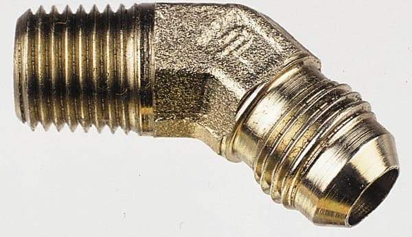 Parker - 1/2" Tube OD, 37° Steel Flared Tube Male 45° Elbow - 3/4 NPTF, Flare x MNPTF Ends - Apex Tool & Supply