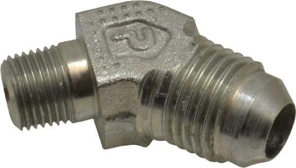 Parker - 3/8" Tube OD, 37° Steel Flared Tube Male 45° Elbow - 1/8 NPTF, Flare x MNPTF Ends - Apex Tool & Supply