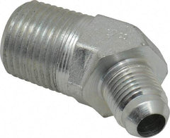 Parker - 3/8" Tube OD, 37° Steel Flared Tube Male 45° Elbow - 1/2 NPTF, Flare x MNPTF Ends - Apex Tool & Supply