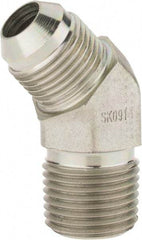 Parker - 1/2" Tube OD, 37° Steel Flared Tube Male 45° Elbow - 1/2 NPTF, Flare x MNPTF Ends - Apex Tool & Supply