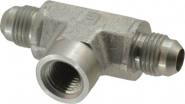 Parker - 3/8" Tube OD, 37° Steel Flared Tube Female Branch Tee - 1/4 NPTF, Flare x FNPTF Ends - Apex Tool & Supply