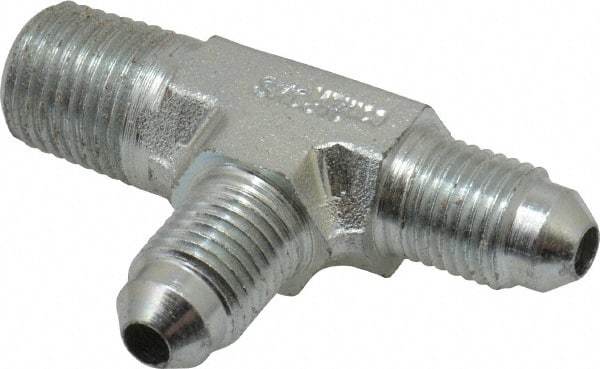 Parker - 1/4" Tube OD, 37° Steel Flared Tube Male Run Tee - 1/4 NPTF, Flare x MNPTF Ends - Apex Tool & Supply