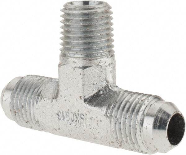 Parker - 3/8" Tube OD, 37° Steel Flared Tube Male Branch Tee - 1/4 NPTF, Flare x MNPTF Ends - Apex Tool & Supply