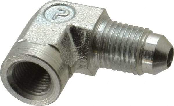 Parker - 1/4" Tube OD, 37° Steel Flared Tube Female Elbow - 1/8 NPTF, Flare x FNPTF Ends - Apex Tool & Supply