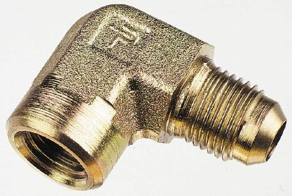 Parker - 3/8" Tube OD, 37° Steel Flared Tube Female Elbow - 1/8 NPTF, Flare x FNPTF Ends - Apex Tool & Supply