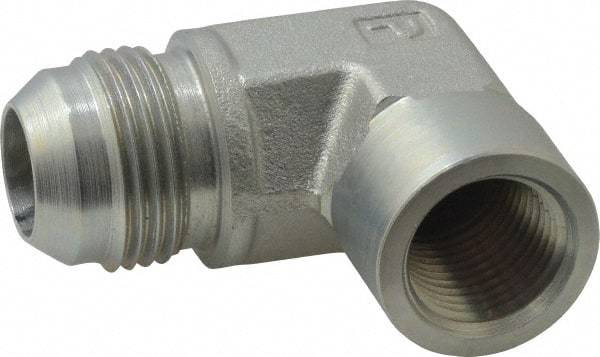 Parker - 3/4" Tube OD, 37° Steel Flared Tube Female Elbow - 1/2 NPTF, Flare x FNPTF Ends - Apex Tool & Supply