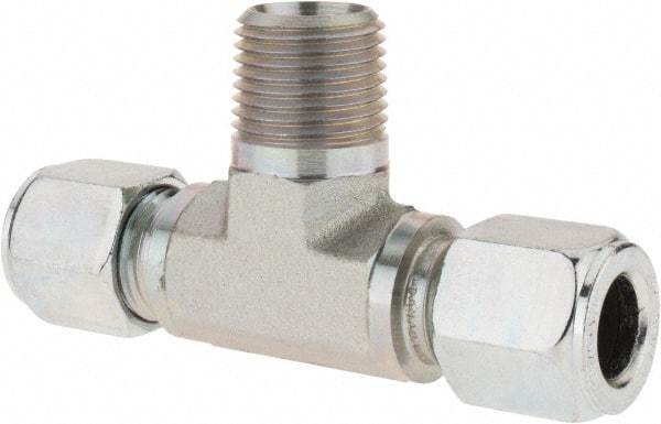 Parker - Metal Flareless Bite Tube Male Branch Tee - 1/2 NPTF - Apex Tool & Supply