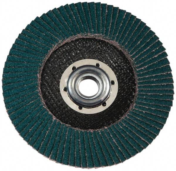 3M - 120 Grit, 7" Disc Diam, 5/8-11 Center Hole, Type 27 Zirconia Alumina Flap Disc - Cloth Backing, Arbor Attaching System, Coated - Apex Tool & Supply