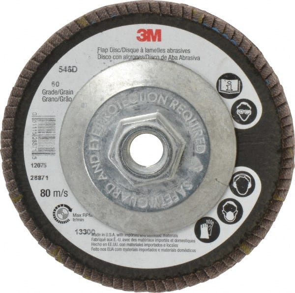 3M - 4-1/2" 60 Grit 5/8-11 Center Hole Type 29 Zirconia Alumina Flap Disc - Apex Tool & Supply