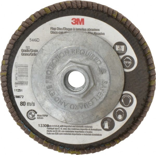 3M - 4-1/2" 80 Grit 5/8-11 Center Hole Type 29 Zirconia Alumina Flap Disc - Apex Tool & Supply