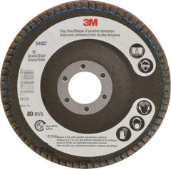 3M - 40 Grit, 4-1/2" Disc Diam, 7/8 Center Hole, Type 29 Zirconia Alumina Flap Disc - Cloth Backing, Arbor Attaching System, Coated - Apex Tool & Supply