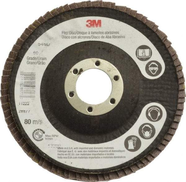3M - 60 Grit, 4-1/2" Disc Diam, 7/8" Center Hole, Type 29 Zirconia Alumina Flap Disc - Cloth Backing, Arbor Attaching System, Coated - Apex Tool & Supply