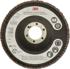 3M - 60 Grit, 4-1/2" Disc Diam, 7/8" Center Hole, Type 29 Zirconia Alumina Flap Disc - Cloth Backing, Arbor Attaching System, Coated - Apex Tool & Supply
