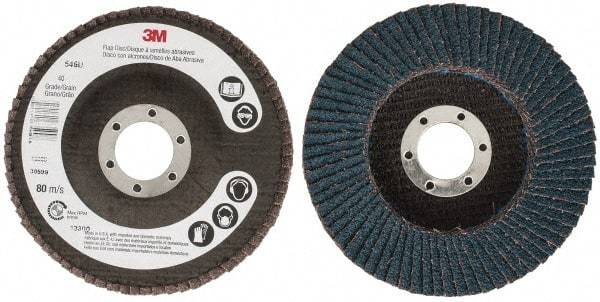 3M - 40 Grit, 4-1/2" Disc Diam, 7/8" Center Hole, Type 27 Zirconia Alumina Flap Disc - 13,300 Max RPM, Cloth Backing, Arbor Attaching System, Coated - Apex Tool & Supply