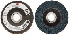 3M - 40 Grit, 4-1/2" Disc Diam, 7/8" Center Hole, Type 27 Zirconia Alumina Flap Disc - 13,300 Max RPM, Cloth Backing, Arbor Attaching System, Coated - Apex Tool & Supply