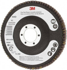 3M - 60 Grit, 4-1/2" Disc Diam, 7/8" Center Hole, Type 27 Zirconia Alumina Flap Disc - 13,300 Max RPM, Cloth Backing, Arbor Attaching System, Coated - Apex Tool & Supply