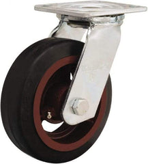 Hamilton - 6" Diam x 2" Wide x 7-1/2" OAH Top Plate Mount Swivel Caster - Rubber Mold on Cast Iron, 410 Lb Capacity, Straight Roller Bearing, 4 x 4-1/2" Plate - Apex Tool & Supply
