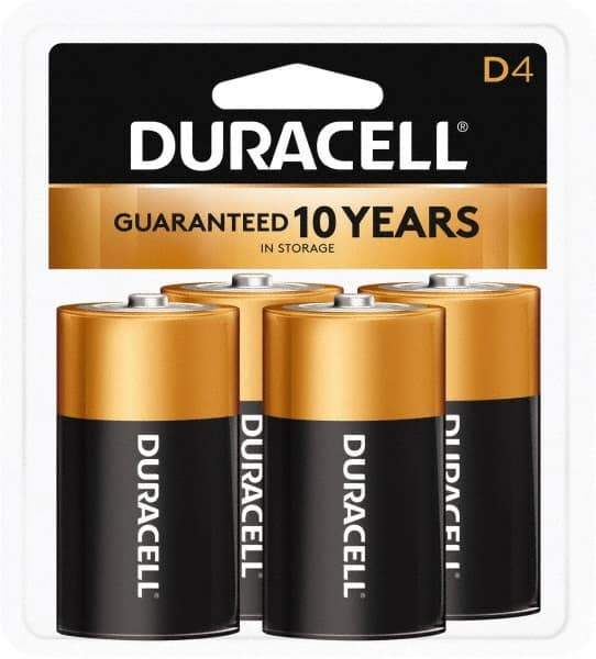 Duracell - Size D, Alkaline, 4 Pack, Standard Battery - 1.5 Volts, Button Tab Terminal - Apex Tool & Supply