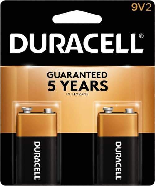Duracell - Size 9V, Alkaline, 2 Pack, Standard Battery - 9 Volts, Snap Terminal - Apex Tool & Supply
