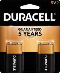 Duracell - Size 9V, Alkaline, 2 Pack, Standard Battery - 9 Volts, Snap Terminal - Apex Tool & Supply