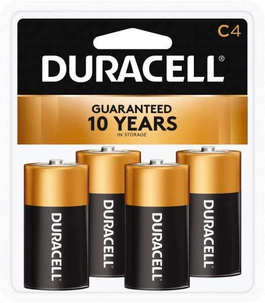 Duracell - Size C, Alkaline, 4 Pack, Standard Battery - 1.5 Volts, Button Tab Terminal - Apex Tool & Supply