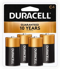 Duracell - Size C, Alkaline, 4 Pack, Standard Battery - 1.5 Volts, Button Tab Terminal - Apex Tool & Supply