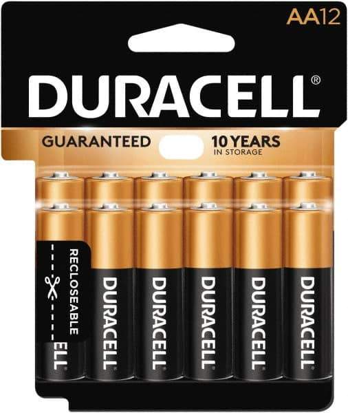 Duracell - Size AA, Alkaline, 12 Pack, Standard Battery - 1.5 Volts, Button Tab Terminal - Apex Tool & Supply