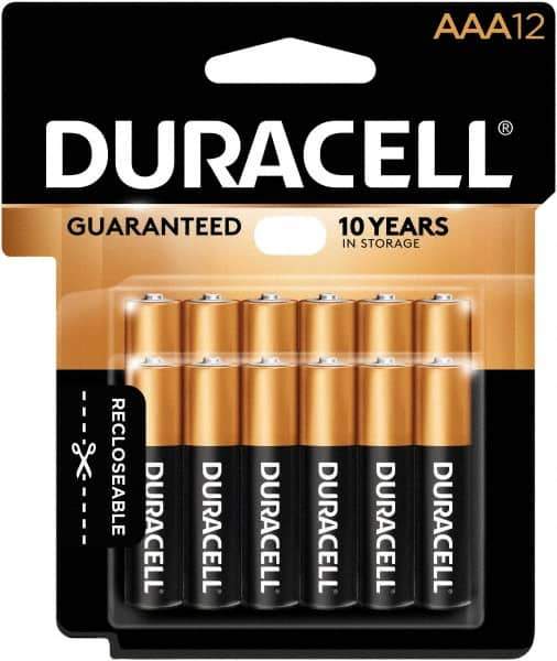 Duracell - Size AAA, Alkaline, 12 Pack, Standard Battery - 1.5 Volts, Button Tab Terminal - Apex Tool & Supply