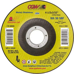 Camel Grinding Wheels - 36 Grit, 6" Wheel Diam, 3/32" Wheel Thickness, Type 27 Depressed Center Wheel - Medium Grade, Aluminum Oxide, Resinoid Bond, 10,200 Max RPM - Apex Tool & Supply