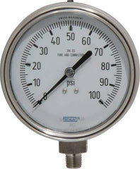 Wika - 4" Dial, 1/4 Thread, 0-100 Scale Range, Pressure Gauge - Lower Connection Mount, Accurate to 1% of Scale - Apex Tool & Supply
